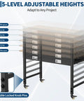 48 Inch Adjustable Rubberwood Workbench With Built In Power Outlets Lockable Casters showing 5-level adjustable heights