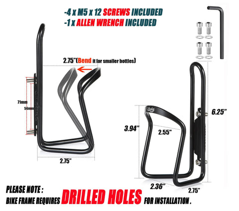 Lightweight Aluminum Water Bottle Cage For MTB Bikes Durable Bottle Holder Brackets Easy Mount With Drill Holes Required 2 Pack