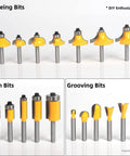 Router Bit Set 35 Pc 1/4 Inch Shank Professional Woodworking Kit showing edgeing, trim, and grooving bits