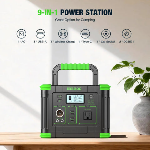 300W Portable Power Station With 100W Foldable Solar Panel For Off Grid Camping And Road Trips 288Wh Solar Generator on table