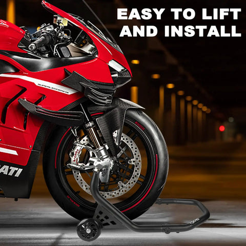 Heavy Duty Front Wheel Paddock Stand For Motorcycles, 500 Lb Capacity, Black, V Shaped Support lifting Ducati front wheel