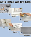How to install 6 In 1 Window Screen Repair Kit With Black Mesh 48x118 Two Bearing Rollers 50 Ft Spline 8 Clips Hook.