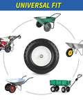 Flat Free 16 Inch Wheelbarrow Tire And Wheel Set Size 4.80 4.00 8 Solid Tire with 3 Inch Centered Hub and Five Eighth Inch Axle Bore
