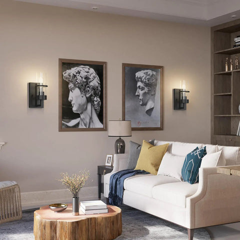 Modern living room with Black Industrial Wall Light Fixtures With Clear Glass Wall Mount Sconces Vintage Style Sconce Lamp