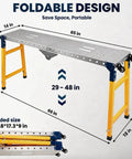 Heavy Duty Portable Scaffolding Platform 1200 Lb Capacity Folding Work Table Galvanized Steel Construction shown with dimensions.