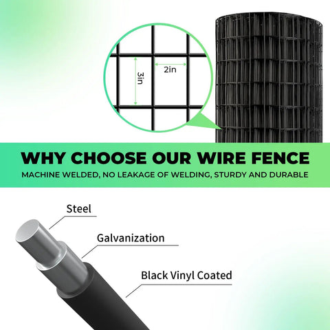 Vinyl Coated Welded Wire Garden Fence Roll 48 Inch by 100 Foot 2 Inch by 3 Inch Mesh 16 Gauge Rust Resistant PVC Coated Steel Mesh