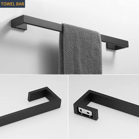 4 Piece Bathroom Accessories Set For Wall Mounted Use Includes 23.6 Inch Towel Bar with Matte Black Stainless Steel detail