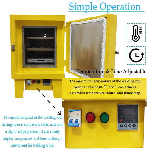 Heavy Duty Bench Welding Rod Oven With Digital Control Panel And Rock Solid Insulation For Pros Who Want No Nonsense Electrode Drying And Moisture Protection 220 Volt Power And Battle Ready Build For The Daily Grind showing digital control panel and open door.