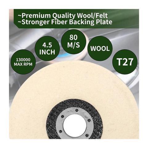 Pro-Grade Wool Buffing Wheel for Angle Grinder Polishing, 4.5 Inch, Durable Abrasive Disc, soft wool, metal and wood finishing