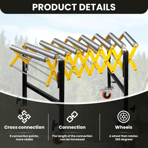 Badass Hella Rugged Roll Away Conveyor Stand With 980 Lb Capacity And Smooth 360 Swivel Casters For Adjustable 23 To 50 Inch Table Saw Woodshop Feed Line Extension Setup