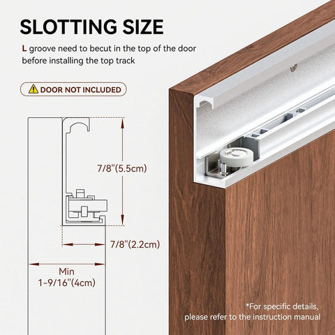 Solid As A Rock Concealed Sliding Barn Door Hardware Kit dimensions and slotting size for installation guidance.