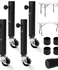 4 Pack Adjustable Table Leg Risers Featuring Smooth Rolling Casters Heavy Duty Metal Extenders No Sweat Assembly