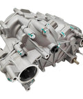 Heavy Duty Atv Gearbox Transmission Housing Assembly For Outlander 1000 in silver, showcasing bolts and ports for installation.
