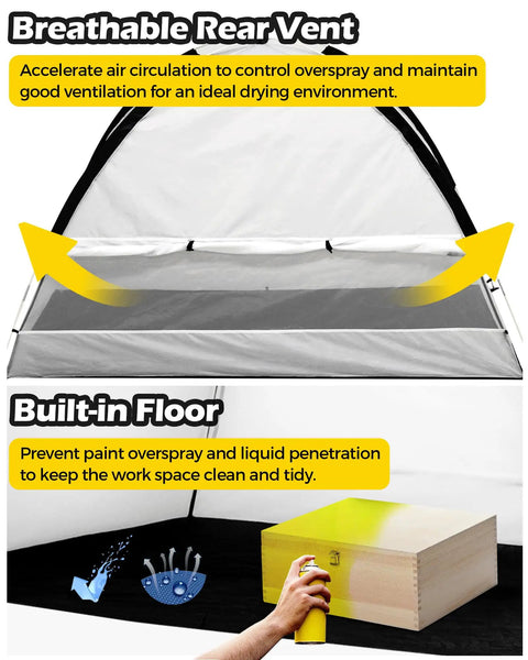Portable Spray Booth Tent For DIY Furniture Painting With Waterproof Floor And Mesh Screen Plus Rear Vent Easy Setup Shelter