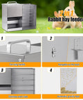 2 in 1 Rabbit hay feeder features a stainless steel design with a carrying handle and automatic gravity feed.