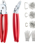 Hog Ring Pliers Kit With 300 Galvanized Rings, Pro Grade Straight And 45 Degree Bent Pliers, Red Set With Gloves