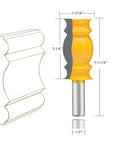 Diagram of One Half Inch Shank Crown Molding Router Bit with dimensions for edge forming and corner rounding on woodwork.