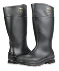Mens Heavy Duty 14 Inch Steel Toe Work Boots Black Size 10 Seamless Waterproof Pvc with durable flexible comfort shaft.