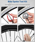 Your Go To Bike Spoke Tool Kit With 2 Tire Levers, Universal 6 Size Spoke Wrenches For 10G To 15G in use on bicycle wheel