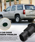 Rear Liftgate Window Release Switch For Tahoe Suburban Escalade Yukon GMC 2007 2008 2009 2010 2011 2012 2013 2014 Replacement Button D1994E 15798062 Easy Install No Fuss Plug And Play shown with GM SUV in background, highlighting installation and use.