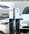 Pearl White Touch Up Paint Pen For Tesla Model Y 3 X S 0.4 Oz 2 In 1 Automotive Scratch Repair Kit next to Tesla cars