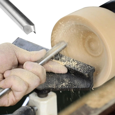 User shaping a wooden bowl with Built Tough Four Piece HSS Bowl Gouge Set Featuring Razor Sharp Carving Blades And Solid Beech Wood Grips.