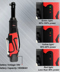Extended 18V Cordless Ratchet Wrench Kit With Three Eighths Inch Drive, 450 RPM, Sixty Foot Pounds Torque, battery indicator lights