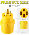 Heavy Duty Nema L6-30P To 14-50R EV Charging Adapter with dimensions 4.3" height, 2.1" width, 2.24" length for camping use.