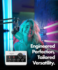 Person using On-The-Go Podcast Kit For iPhone And Android with 2 CastMic Dynamic Mics and USB Audio Interface.