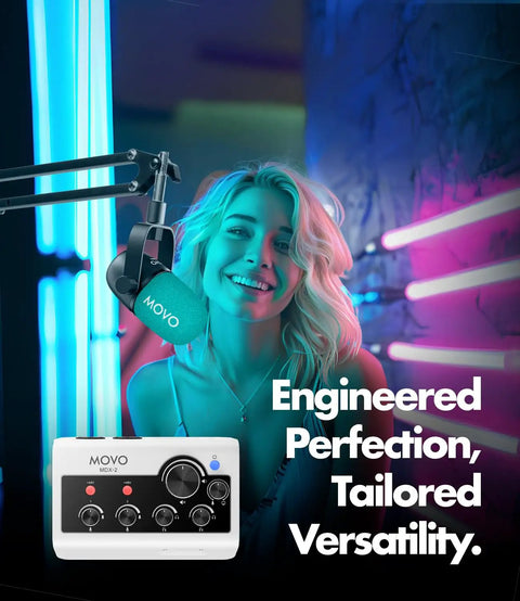 Person using On-The-Go Podcast Kit For iPhone And Android with 2 CastMic Dynamic Mics and USB Audio Interface.