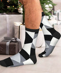 Fresh Black And White Grid Pattern Ankle And Crew Socks Men Women Unisex Athletic Daily Workout Breathable Polyester Blend worn on feet.