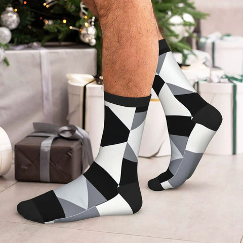 Fresh Black And White Grid Pattern Ankle And Crew Socks Men Women Unisex Athletic Daily Workout Breathable Polyester Blend worn on feet.