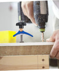 Heavy Duty Track Hold Down Clamp For Woodworking And Carpentry, T Track Clip securing a wooden board during drilling