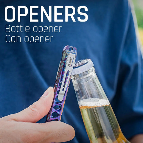 Titanium EDC Pry Bar Keychain Multitool Pocket Tool With Bottle Opener And Small Screwdriver for Everyday Carry opening bottle