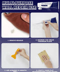 Steps showing Upgraded Drywall Repair Kit With Scraper For Quick Drying Wall Mending Paste That Fills Holes Cracks And Dents
