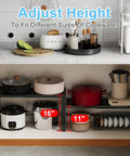 Expandable Metal Storage Shelves With 110 Lbs Capacity Heavy Duty Adjustable Rack for pots and pans in a kitchen cabinet