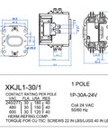 Technical schematic of 24V 1 Pole Air Conditioner Contactor With 30A Full Load Amps And 50A Resistive Load UL Listed HVAC Relay.