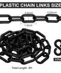 3 Ft Black Plastic Chain Links For Barriers And Crowd Control, Quarter Inch Six Millimeter Plastic Chain For Queues