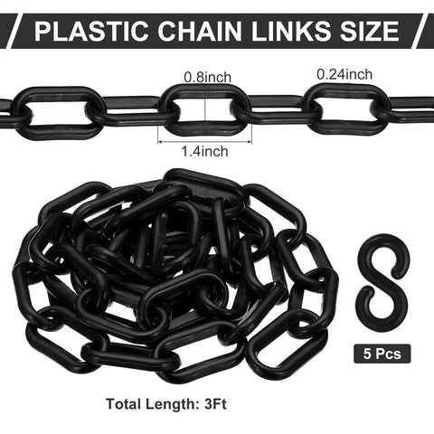 3 Ft Black Plastic Chain Links For Barriers And Crowd Control, Quarter Inch Six Millimeter Plastic Chain For Queues
