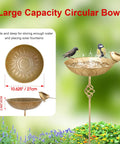 Outdoor Metal Bird Bath With 27.6 Inch Stand Five Prongs Base Stake Freestanding Bird Feeder And Waterer For Garden Patio And Yard Vintage Style Decor Built To Last Weatherproof Construction shown with birds bathing.