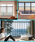 Black Window Safety Guards For Home, Extra Wide No Drill Tension Gate For Kids And Pets in various window styles