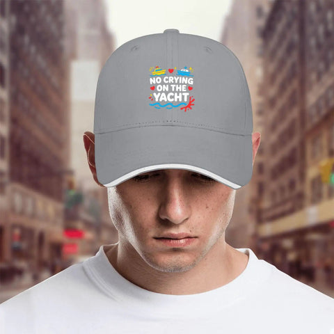 Light Grey Womens Adjustable Baseball Cap Lightweight Breathable Washed Distressed Low Profile Hat For Everyday Wear Dress Up Or Sweatshirt Looks Great For Sports Hiking Cycling And Travel with embroidered text "No Crying on the Yacht"