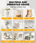 Heavy Duty No-Drip Ceramic Glue Gel for Quick Fixes on Porcelain, Ceramic Mugs, Vases and Decor illustrated with various items.
