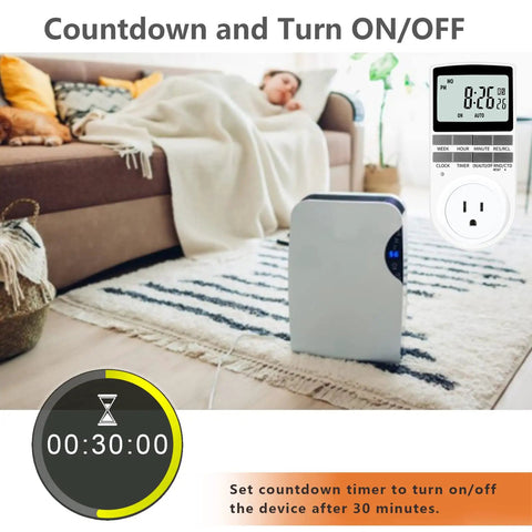 Indoor Digital Outlet Timer Plug With Countdown Delay On Off Switch, 7 Day 24 Hour Programmable Scheduling, Supports Up To 20 Weekly Timers, Great For Lamps, Appliances, And Home Automation