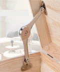 Soft Close Lid Stay Hinge With Buffer Damper for cabinets in wood furniture, showcasing no slam quiet close lift up mechanism.