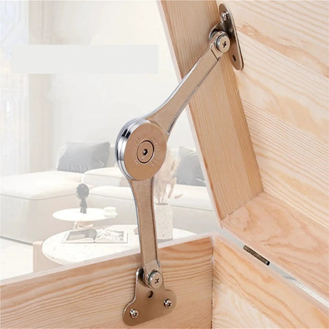 Soft Close Lid Stay Hinge With Buffer Damper for cabinets in wood furniture, showcasing no slam quiet close lift up mechanism.