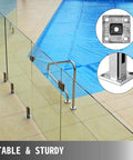 Glass railing secured with 4 Pack Glass Railing Clamps for 8 to 12 mm Glass Thickness 304 Stainless Steel Spigots DIY Friendly.