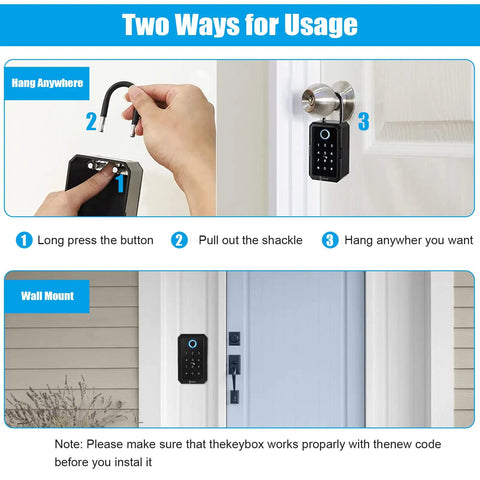 Two ways to use Matrix Key Lock Box With Wireless Hub And Bluetooth Access For Outdoor Use on door knob and wall mount