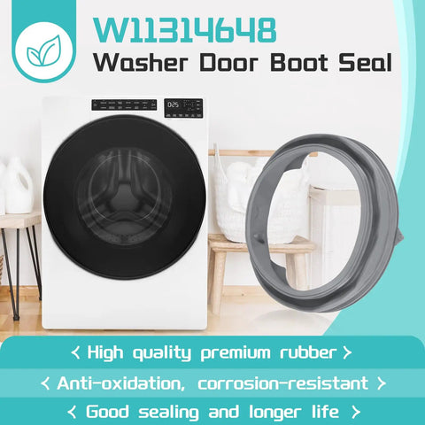 Upgraded W11314648 Washer Door Boot Seal Replacement For Maytag Inglis Amana, gray rubber gasket shown with front-load washer