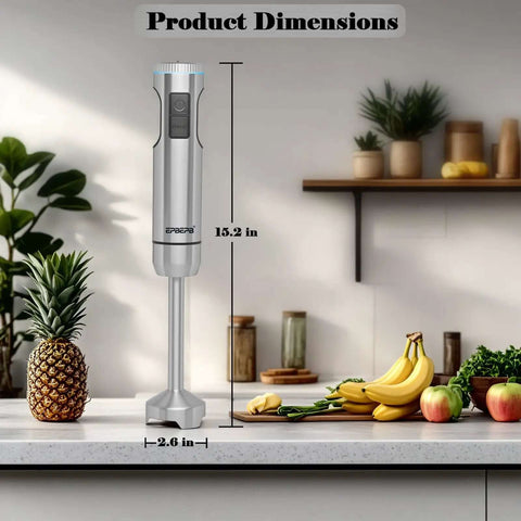 Kickass Handheld Immersion Blender With 1000W Brushless Motor And 11 Speeds Anti Splash Design Plus Stainless Steel Blades dimensions on kitchen countertop